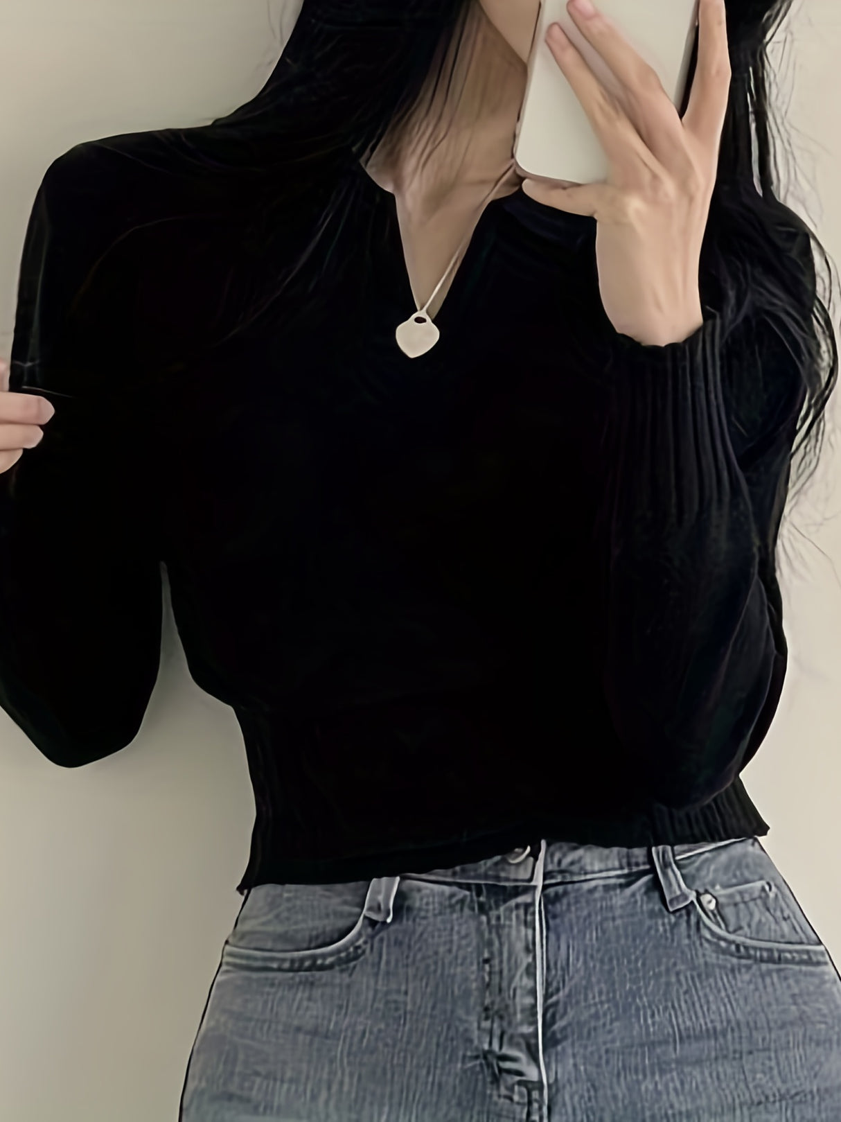 High-Elasticity Solid Lapel Collar Pullover Sweater - Soft, Cozy, and Versatile Casual Long Sleeve Crop Top for Women - Perfect for Spring, Fall, and All Seasons