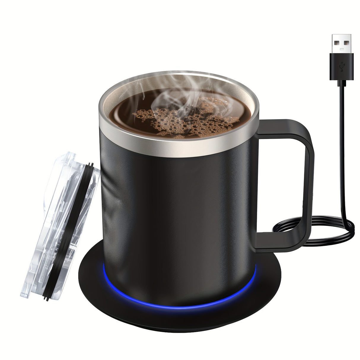 Electric Coffee Mug Warmer Set For Desk - Heating Base & Lid - Intelligent Mug For Heating Milk, Tea & Hot Chocolate - Keeps Drinks Up To 131°F/55°C - Perfect Gift For Coffee Lovers