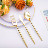 50pcs, Golden Plastic Silverware, Luxury Golden Plastic Cutlery, Heavy Weight Golden Plastic Flatware, Golden Utensils Set Disposable Include Golden Forks, Golden Spoons, Golden Knives For Party