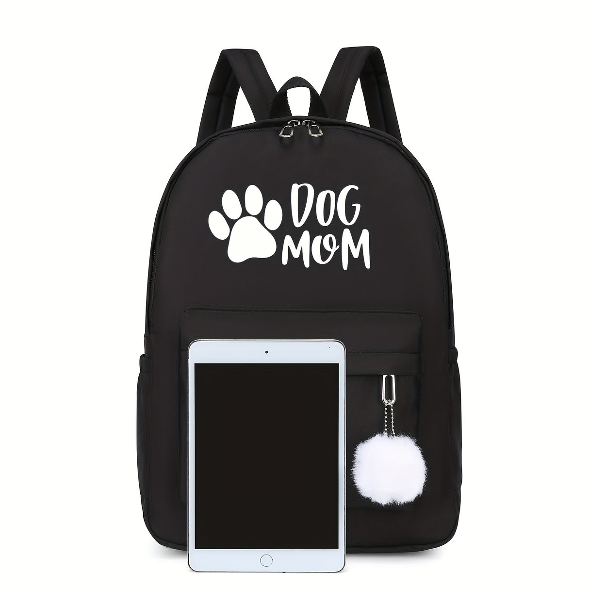 Cute Bear Paw Print Backpack, Backpack with Side Pocket, Can Put Bottle Umbrella, Casual School Bag, Suitable for Youth Men And Women Commuting, Library And Outdoor Activities, Comes with Cute Small Ball Pendant