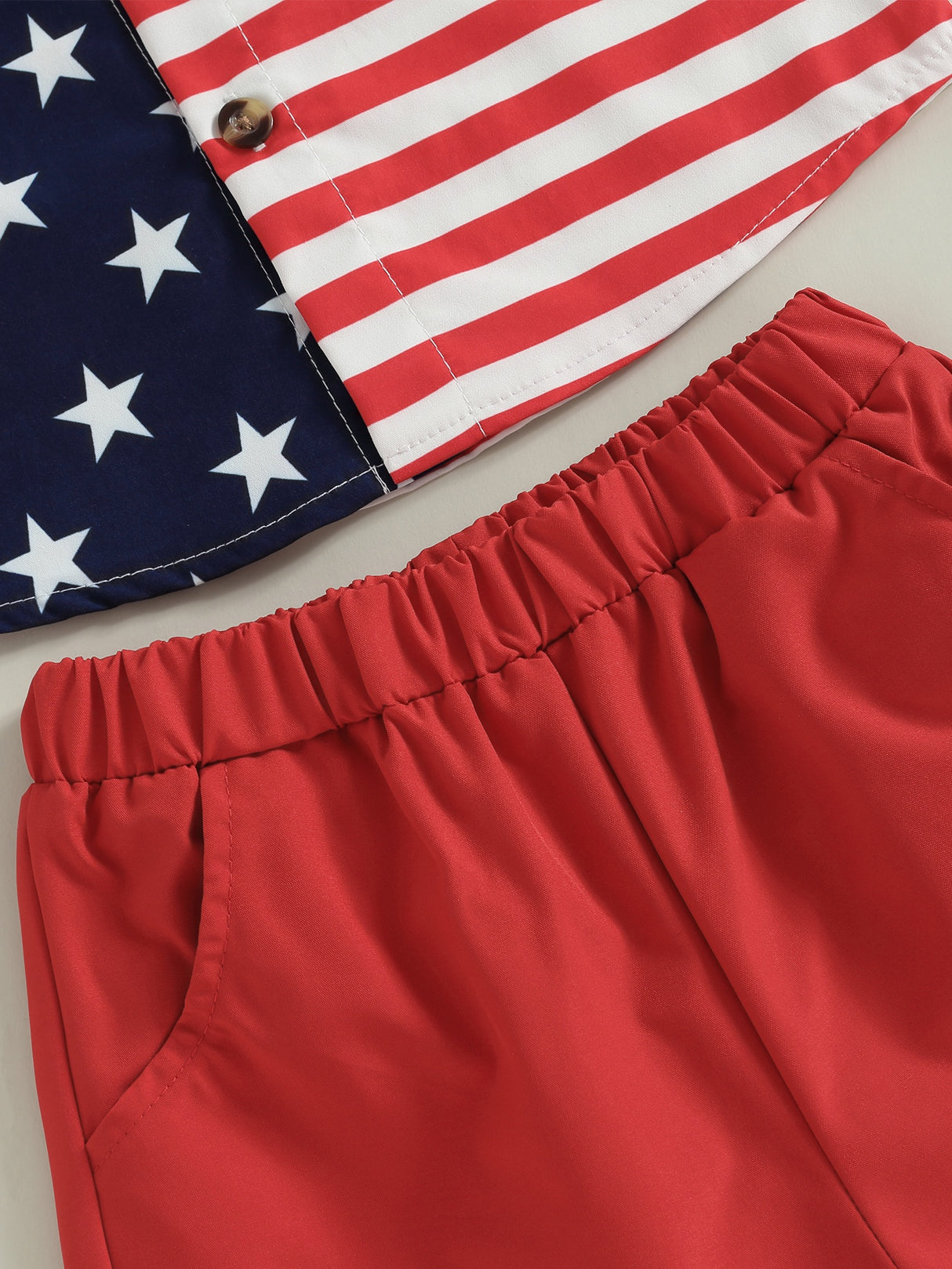 Toddler Boys Summer Short Sleeve Outfits 2pcs 4th of July Red Clothes, Stars and Stripes Print Shirt + Shorts Set for Casual Streetwear, for Outdoor