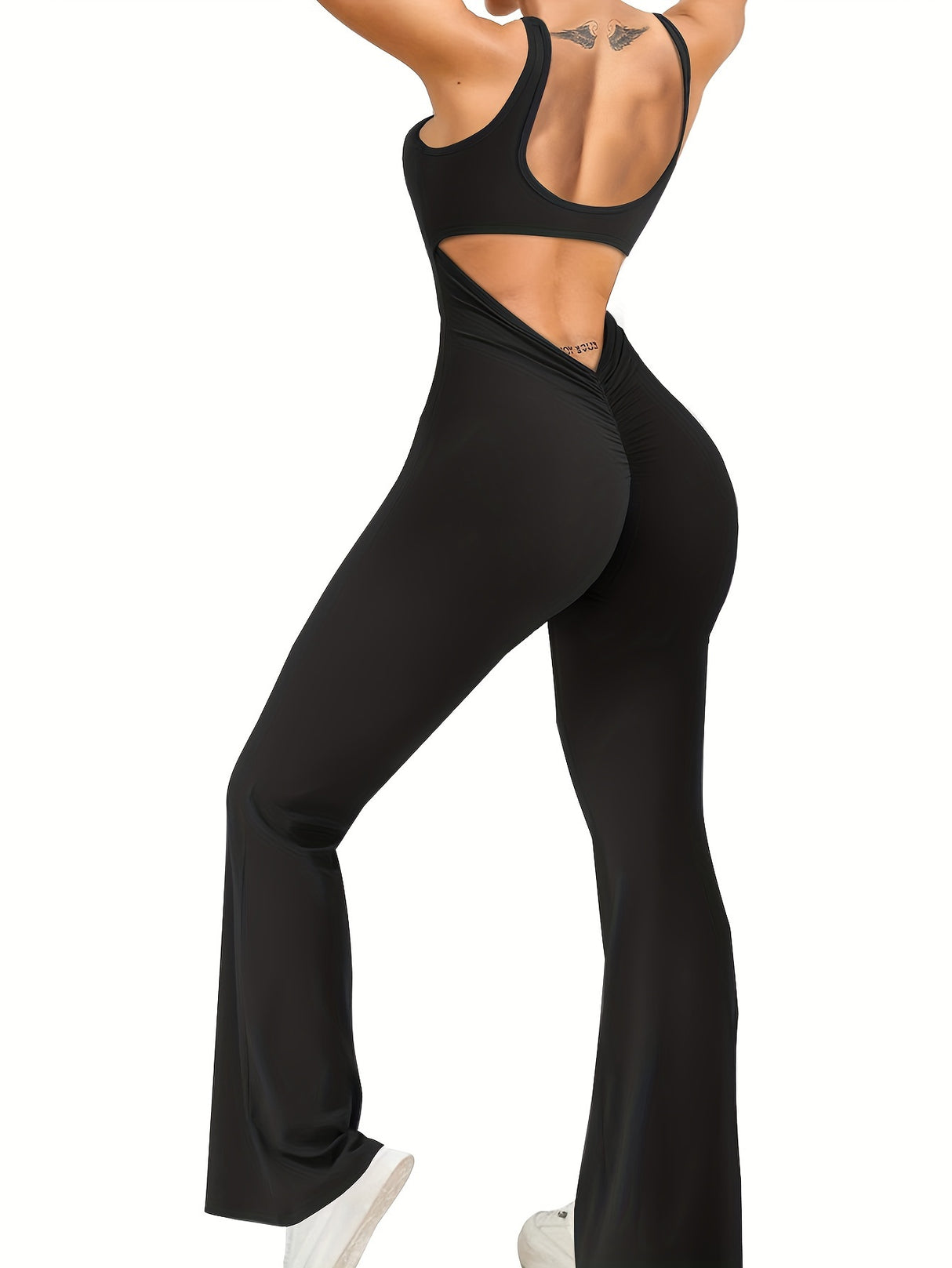 Women Sleeveless Flare Jumpsuits Sexy Backless Tank Tops Bodycon Scrunch Butt Yoga Rompers Seamless Playsuit
