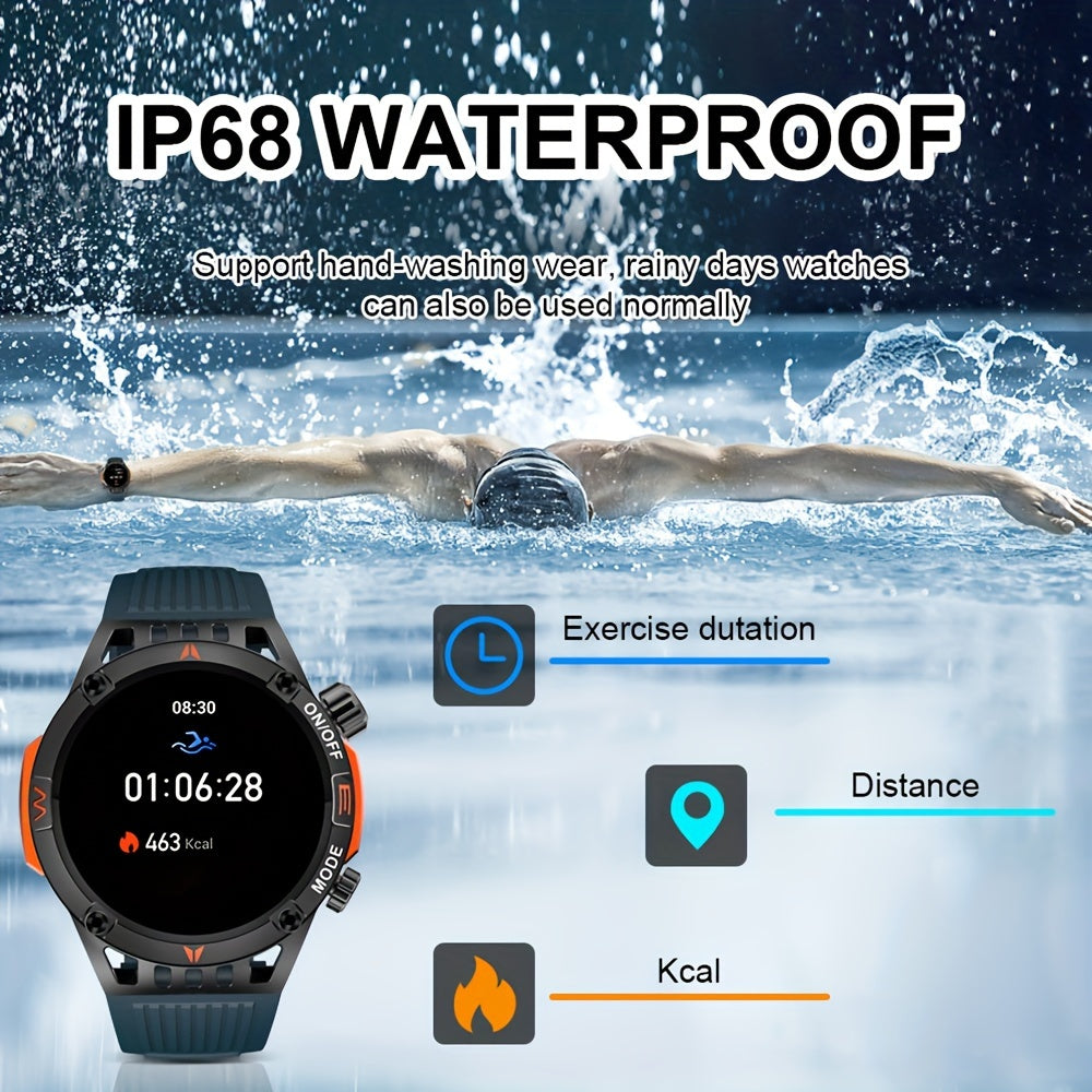 Smart Watch Wireless Answer And Call SOS Outdoor Watch Outdoor Sports Watch LED IP68 Waterproof Compass Fitness Tracker Pedometer Multimedia Message Display, Suitable For Android&IPHONE Mobile Phones, Men's And Women's Smart