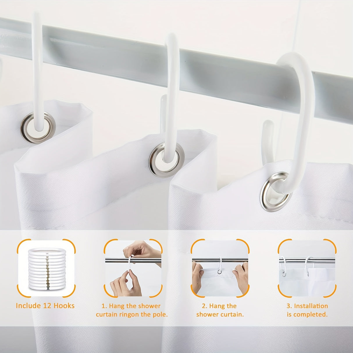1/4pcs Deluxe Bathroom Essentials Set - Waterproof Shower Curtain with 12 Hooks, Non-Slip Bath Rug, U-Shape Mat, Toilet Lid Cover Pad - Complete Bathroom Accessories and Home Decor Solution