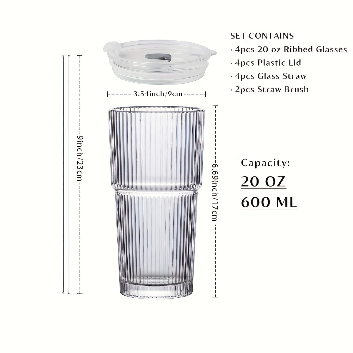 2/4pcs Vintage Striped Glass Mug with Straw And Lid - 20.29oz/600ml BPA-free, Visually Appealing Glass Mug for Coffee, Tea, Soda, Milk Iced Americano, And Latte Drinks, Durable Drinking Glass, Local Warehouse Shipping!