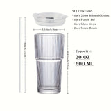 2/4pcs Vintage Striped Glass Mug with Straw And Lid - 20.29oz/600ml BPA-free, Visually Appealing Glass Mug for Coffee, Tea, Soda, Milk Iced Americano, And Latte Drinks, Durable Drinking Glass, Local Warehouse Shipping!
