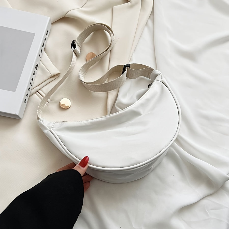 Casual Minimalist Solid Color Crossbody Bag, Zipper Crescent Shoulder Bag For Women, Daily Use Bag