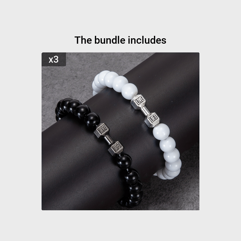 2pcs Men Dumbbell Decor Beaded Bracelets, Gift For Family And Friends, Holiday Birthday Gift For Boyfriends