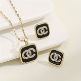 Elegant Flower Pendant Necklace and Stud Earrings Set with Shiny Zircon Inlay - Stunning Copper Jewelry Set for Women