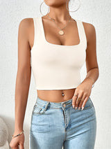 Chic Square Neck Crop Top for Women - Versatile, Medium Stretch, Non-Sheer Casual Wear, Perfect Year-Round Fashion