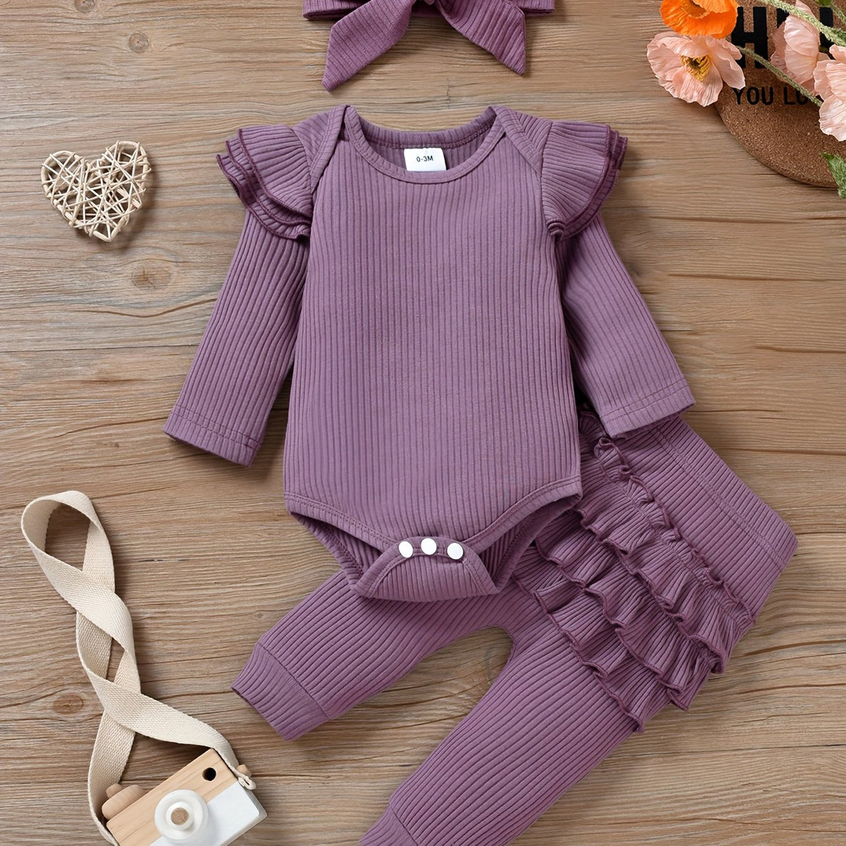 Baby Girl Clothes Newborn Romper Long Sleeve Infant Outfits 3pcs Ruffle Tops + Pants + Headband 0-18 Months, Infant Fall Wear | Bow Adorned Outfit | Soft Newborn Clothes, Newborn Girl Clothes, Perfect for Outdoor