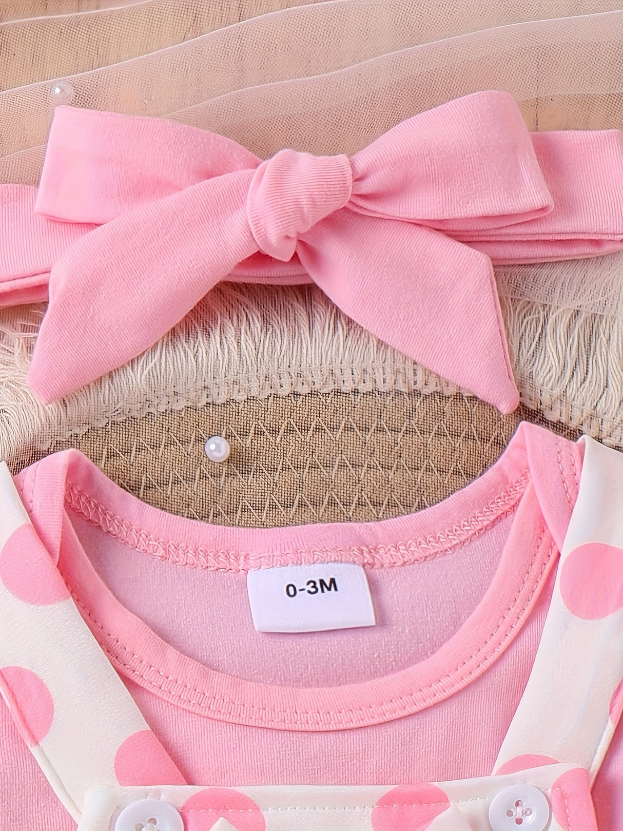 Baby Girl Outfit Summer Lace Short Sleeved + Teddy Bear Strap Skirt +Headknot 3pcs with 0-18Months