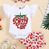 3pcs Baby Girl Summer Outfit: "Little Miss Sunshine" Ruffle Short Sleeve Romper, Floral Shorts & Matching Headband - Cotton Blend, Machine Washable, Casual Baby Clothing | Ruffled Baby Romper | Comfortable Babywear, Baby Girl