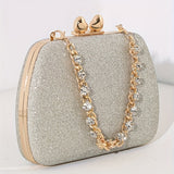 Shimmering Heart Glam Clutch Bag - Studded Chain & Metal Detail - Versatile Evening Wear for Banquets & Parties - Durable PU Material