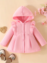 Baby Girl Ruffled Long Sleeve Fleece Hooded Single Breasted Coat, Kids Clothes Autumn And Winter (Recommended To Buy One Size Larger)