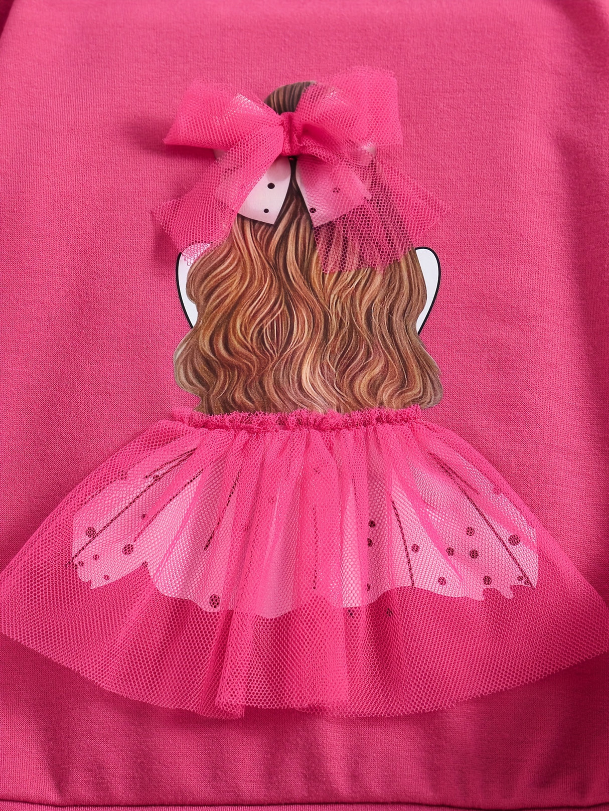 Girls, Mesh Bowknot Princess Design Pullover Long Sleeve Crew Neck Sweatshirt Tops, Kids Clothes For Spring Fall