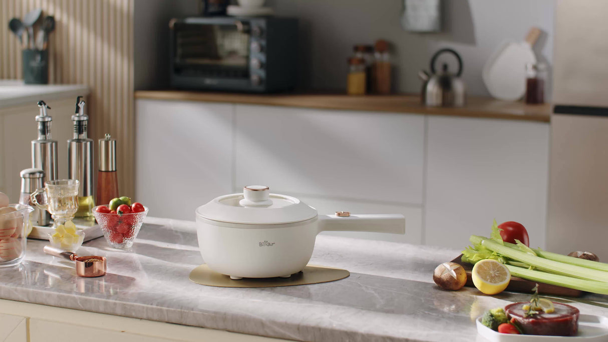 2L Bear Hot Pot Electric - Multifunctional Portable Cooking Pot with 1000W Rapid Heating, Non-Stick Frying Pan, Dual Power Adjustment, and Versatile Cooking Options for Steak, Egg, Ramen, Oatmeal, and More