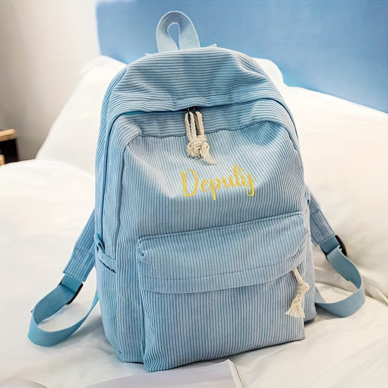 Personalized Embroidered Name Corduroy Backpack, School Bag