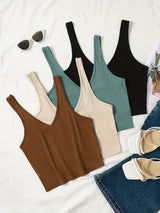 4-Pack Solid V-neck Tank Tops - Flattering Sleeveless Crop Tops for Women - Trendy Summer Wardrobe Essentials