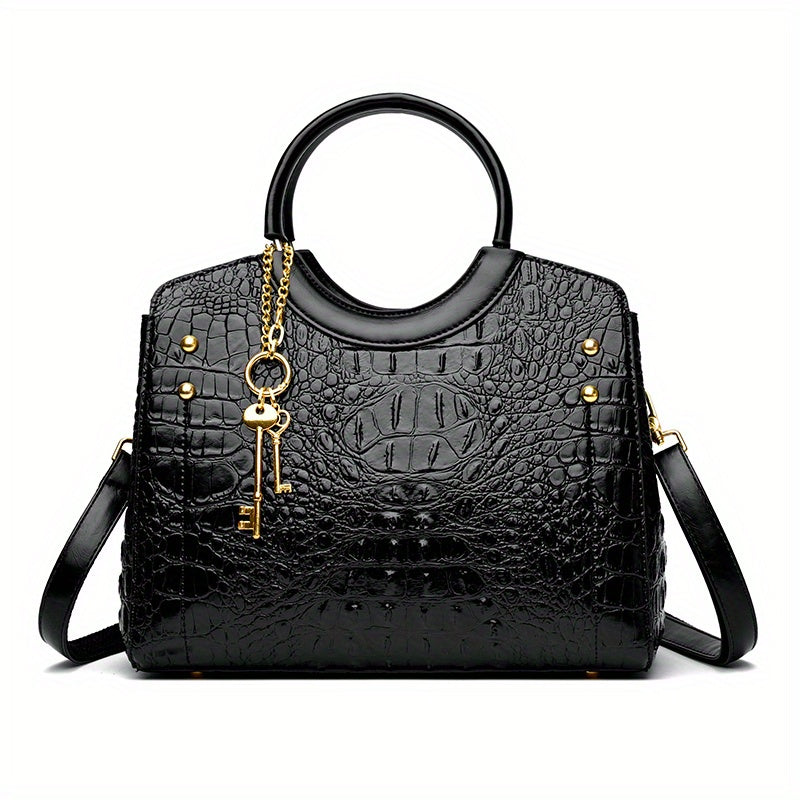 Premium Luxury Crocodile Pattern Handbag - Timeless Vintage Satchel for Women - Stylish Top Handle, Versatile Shoulder & Crossbody Bag - A Fashion Must-Have for Daily Wear