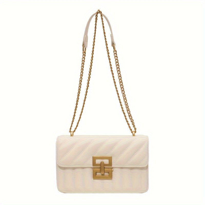 Luxury Quilted Crossbody Bag for Women - Stylish Chain Shoulder Bag with Solid Color Square Purse