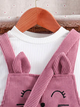 3PCS Flutter Trim Long Sleeve Top + Embroidery Jumpsuit Romper + Bag Set Kids Clothes For Girls Spring Fall Gift