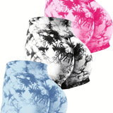 3 Piece Tie Dye Workout Shorts For Women, Scrunch Butt Lifting High Waisted Yoga Gym Seamless Booty Biker Shorts, Women's Activewear