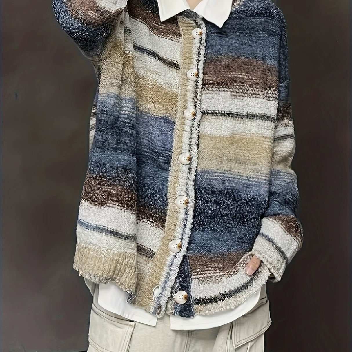 Vintage Geometric Pattern Knit Sweater - Unisex Adult Casual Loose Fit Top with Round Neck, Acrylic Fabric, Elastic Casual Sweater for Men and Women, Spring/Fall Collection