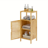 14.2 Inch SOGES Bamboo Bathroom Storage Cabinet - Floor Standing, Shutter Door, Multi-Shelf Organizer for Bathroom Essentials