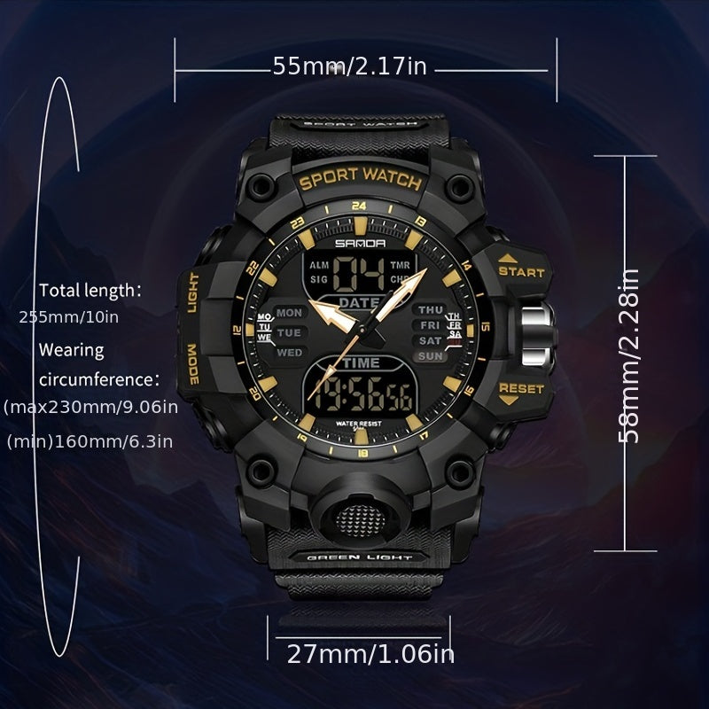 Stylish SANDA Waterproof Multi-Functional Watch for Men - Wrist Watches with Date Display, Alarm, Stopwatch, and LED Light - Perfect for Outdoor Activities