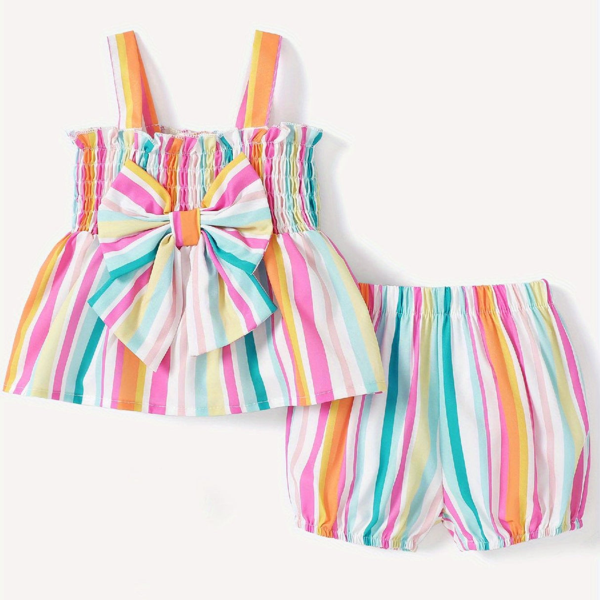 PatPat 2pc Baby Girl Sweet Colorful Stripe Print Cami Top And Shorts Set