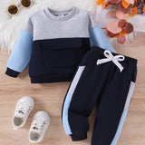 CETEPY Toddler Baby Boys Clothes Autumn Winter Outfits Color Block Long-sleeved Top + Trousers WIth Pockets Sets 6 Months-3 Years, for Outdoor