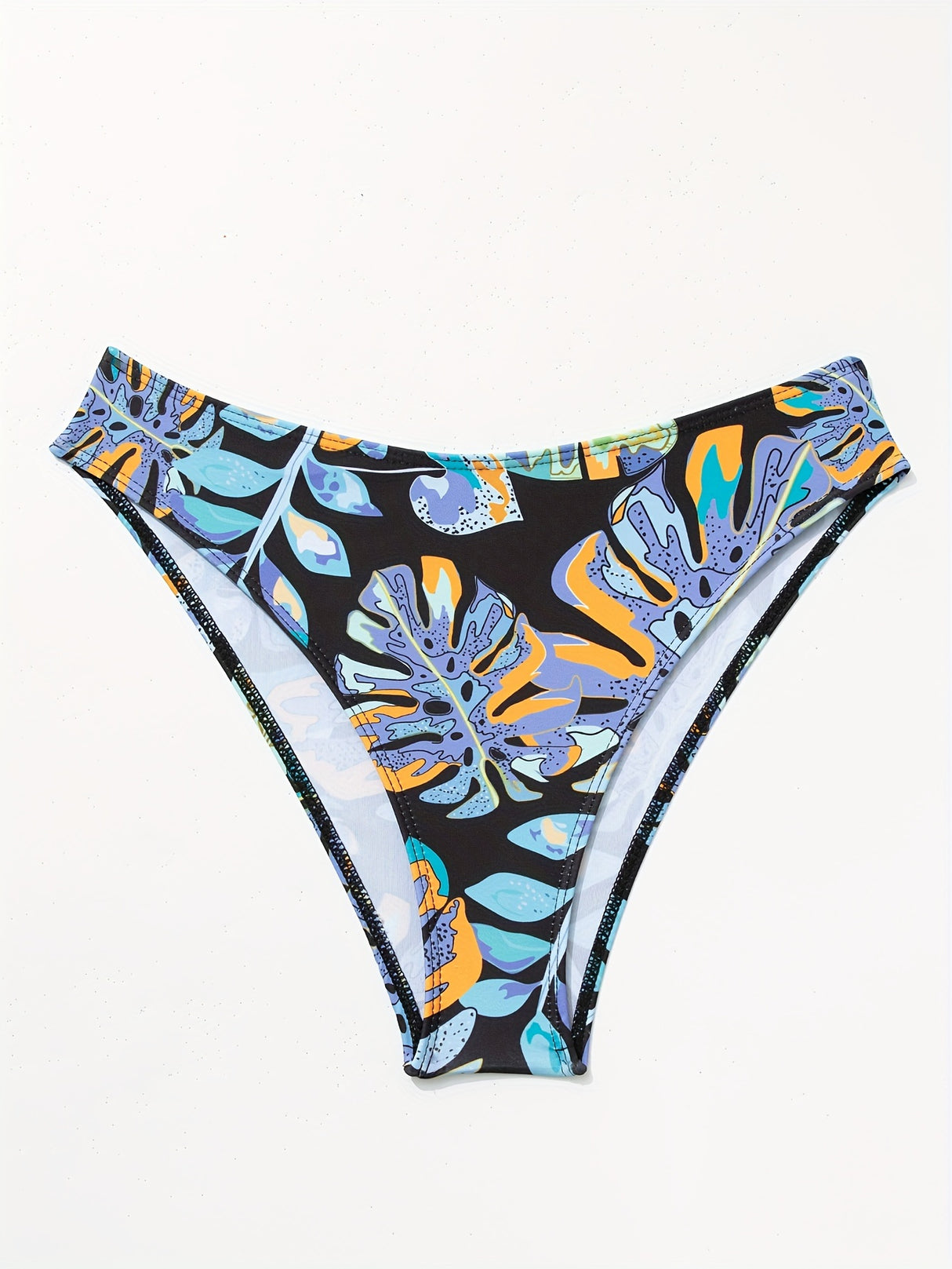 2 Piece Leaf Print Bandeau Bikini Set - High Cut, Off the Shoulder, Cross Strap, High Stretch, Machine Washable, Polyester Swimsuit for Women - Perfect for Swimming