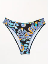 2 Piece Leaf Print Bandeau Bikini Set - High Cut, Off the Shoulder, Cross Strap, High Stretch, Machine Washable, Polyester Swimsuit for Women - Perfect for Swimming