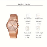 6pcs/set Women's Watch Luxury Rose Golden Quartz Watch Analog Stainless Steel Mesh Wrist Watch & Bracelets, Gift For Mom Her for eid, ramadan