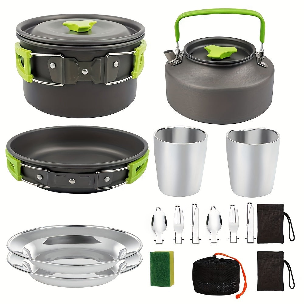 Pardarsey 15pcs Camping Cookware Mess Kit,Portable Non-Stick Aluminum Alloy Cookware,Kettle Pot Frying Pan Plates Forks Knives Spoons for Camping, Backpacking, Outdoor Cooking