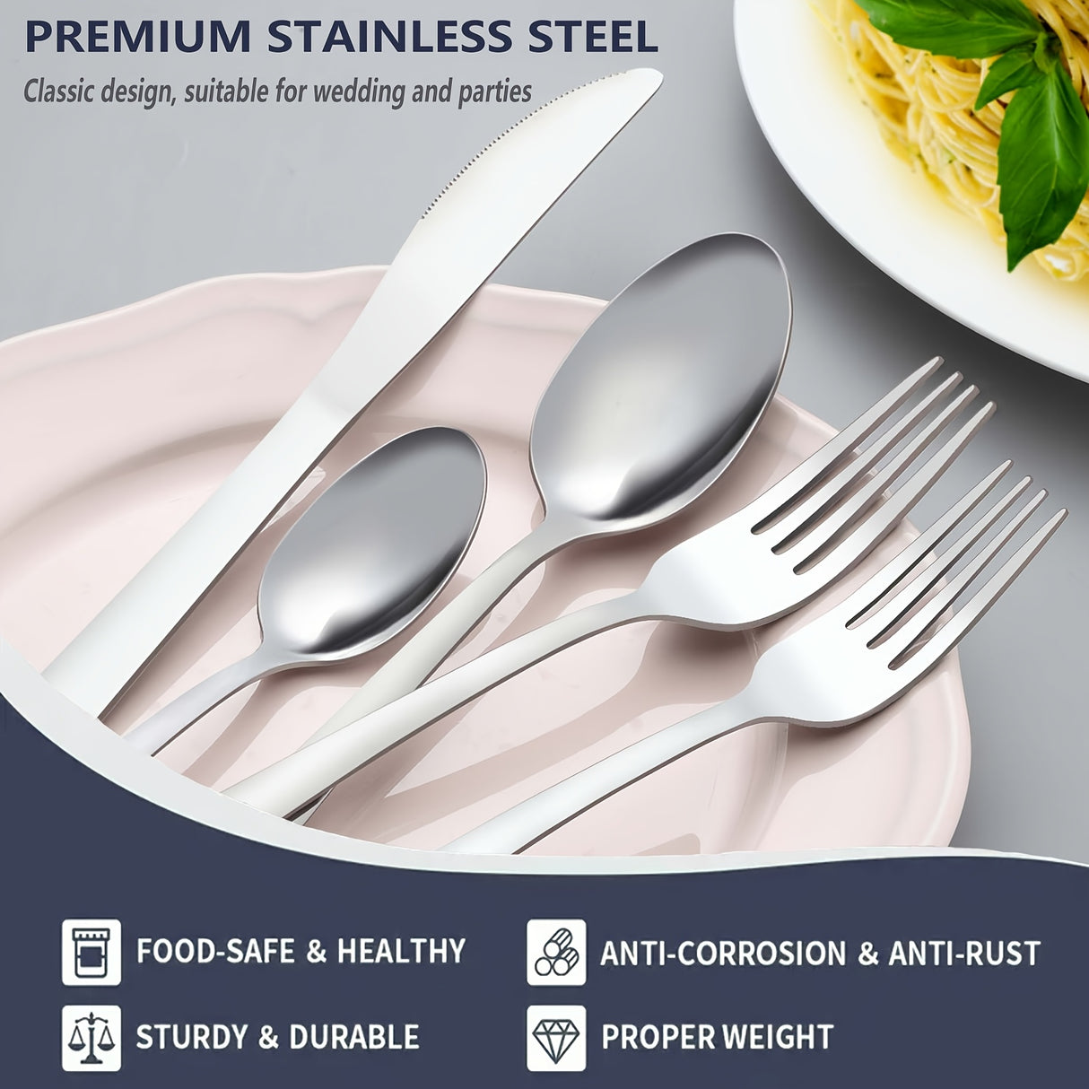 60/90pcs Stainless Steel Tableware, Western Dining Silverware, Steak Knife, Salad Fork, Coffee Dessert Spoons, Cutlery Set with Gift Box for 12 Persons, Dishwasher Safe, Kitchen Accessories,Halloween,Weddings