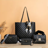 Quilted Detail Tote Bag Set: Classic Shoulder Chain Bag, Crossbody Purse with Scarf Decor