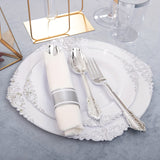 350PCS Silver Plastic Plates&Pre Rolled Napkins for 50 Guests, Plastic Dinerware Set 100 Silver Disposable Plates, 150 Silver Silverware, 50Cups and 50Napkins for Wedding&Party