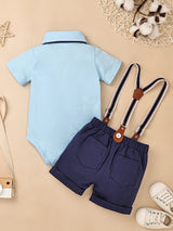 Baby Boy Clothes Infant Little Gentleman Romper + Strap Pants + Bowtie 3pcs Outfits 0-18 Months