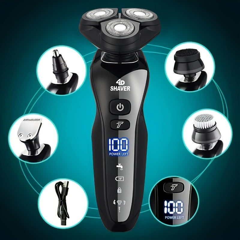 Men's Electric Razor, Rechargeable Beard Trimmer With Nose And Sideburn Trimmer And Face Cleaning Brush, Haircut And Grooming Kit For Men Father's Day Gift