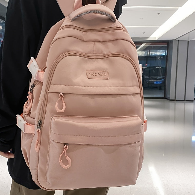 New Fashionable Large-capacity Backpack, Unisex Casual Trend Backpack, Simple Solid Color Versatile School Bag