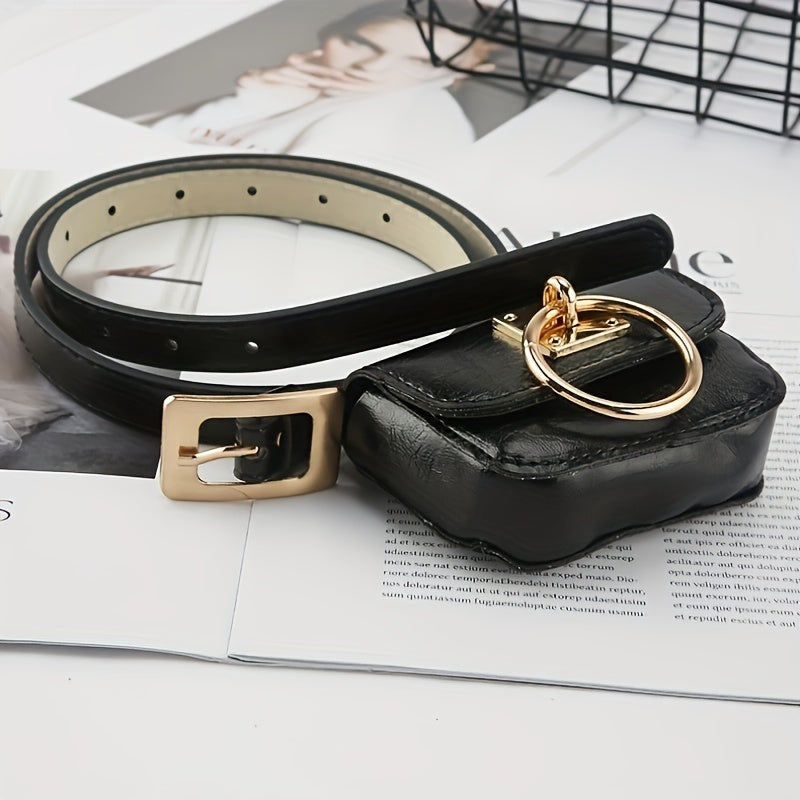 Womens Stylish Black PU Belt Bag - Trendy Crossbody & Waist Purse - Versatile Fanny Pack, Evening Clutch, Mini Handbag - Detachable, Adjustable, Secure - Fashion Accessory for Chic Style