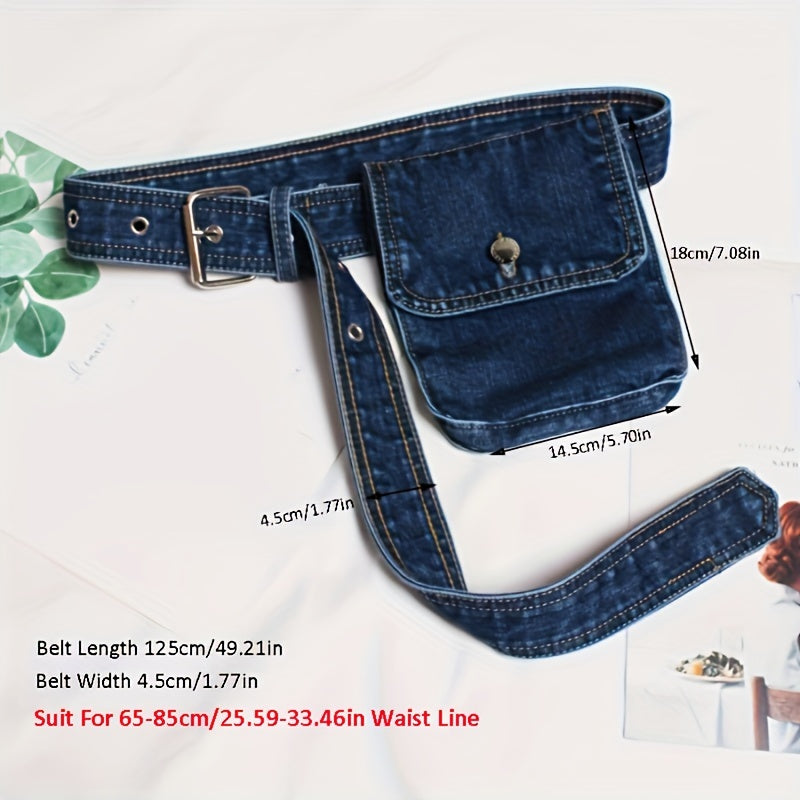 Vintage Washed Denim Belt Bag for Women - Versatile Fanny Pack with Phone & Coin Pockets, Perfect for Casual Outings, Parties & Dates