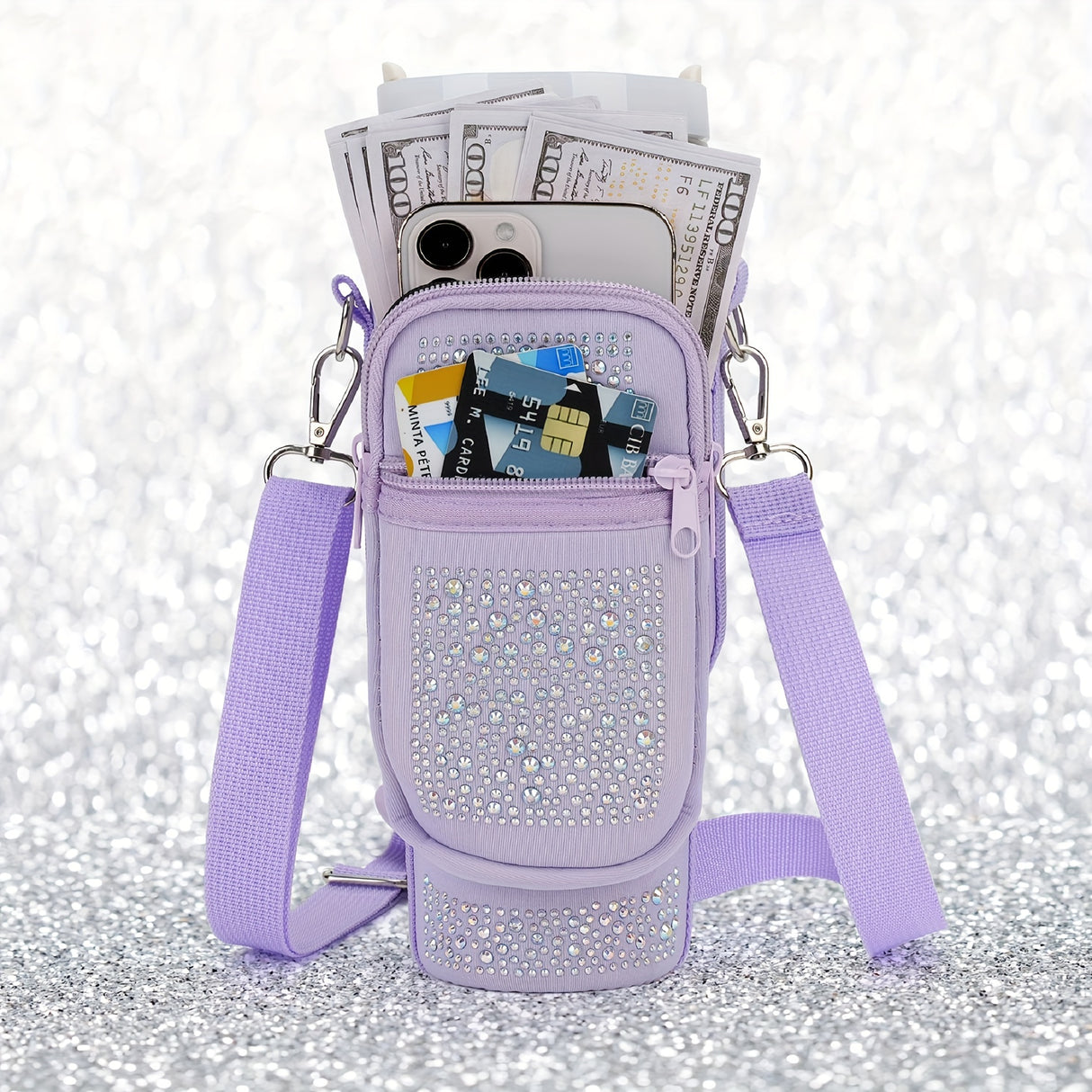 Water Bottle Carrier Bag, Cup Belt Bag with Phone Pocket, Adjustable Strap