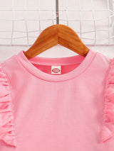 Girls 2pc, Flutter Trim Long Sleeve Pullover + Flora Pants Kids Clothes For Spring Fall