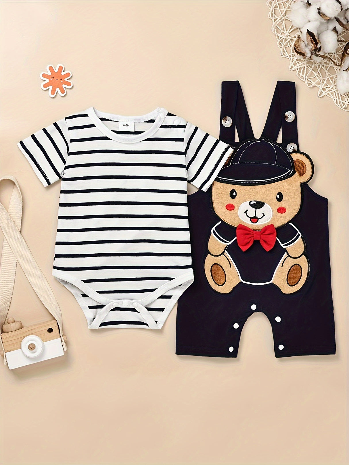Baby Boy Clothes Newborn Romper Stripe Cute Cartoon Strap Pants Infant Overall Outfits 0-18 Months, for Outdoor