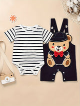 Baby Boy Clothes Newborn Romper Stripe Cute Cartoon Strap Pants Infant Overall Outfits 0-18 Months, for Outdoor