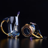 1pc Delicate Rose Enamel Butterfly Painted Clear Glass Tea Cup Coffee Mug Tumbler with Spoon Set - Lead-Free, Reusable, Hand Wash Only, Round Shape, Multipurpose, Perfect for Valentines Day Gift
