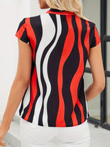 Chic Striped Blouse with Tie-Front Detail - Flattering Cap Sleeves for Spring & Summer Style - Womens Casual Fashion